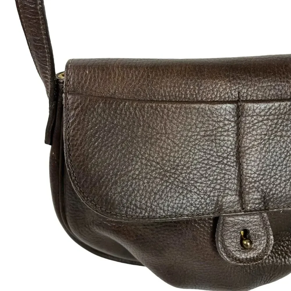ROGER VAN S Vintage Flap Pocket Handbag Shoulder Bag Purse Genuine Leather Brown